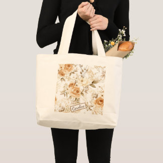 Personalized Romantic Floral Name Design Large Tote Bag