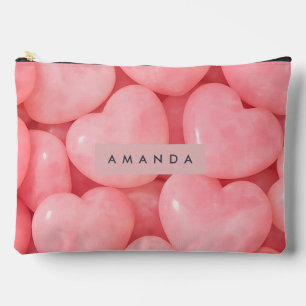 Personalized Romantic Glossy Pink Heart Accessory Pouch
