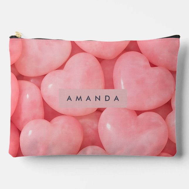 Personalized Romantic Glossy Pink Heart  Accessory Pouch (Front)