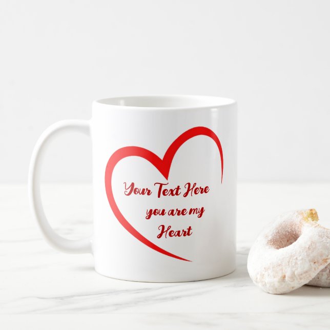 Personalized Romantic Heart Love Coffee Mug (With Donut)