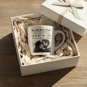 Personalized Romantic Photo   Love Story Newspaper Espresso Cup