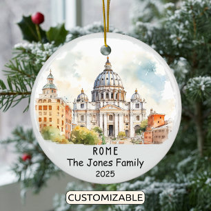 Personalized Rome Ornament, Italy Ceramic Tree Decoration