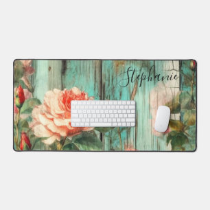 Personalized Rose and Turquoise Rustic Desk Mat