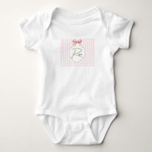 Personalized Rose Baby Girl Nursery Bow&Gingham Bodysuit