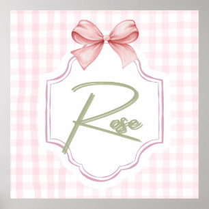 Personalized Rose Baby Girl Nursery Bow&Gingham Poster