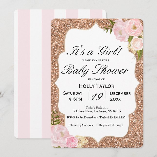 Personalized Rose Gold Baby Shower Invitation (Front/Back)