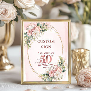 Personalized Rose Gold Floral 50th Birthday Custom Poster