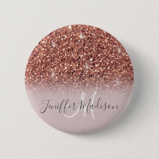Personalized Rose Gold Glitter Drips Girly Luxury  6 Cm Round Badge (Front)