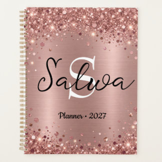  Personalized Rose Gold Glitter Planner 2027