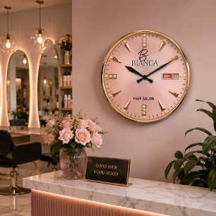 Personalized Rose Gold Hair Salon Large Clock