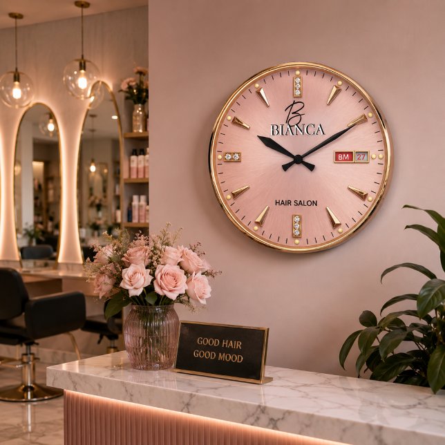 Personalized Rose Gold Hair Salon  Large Clock (Creator Uploaded)