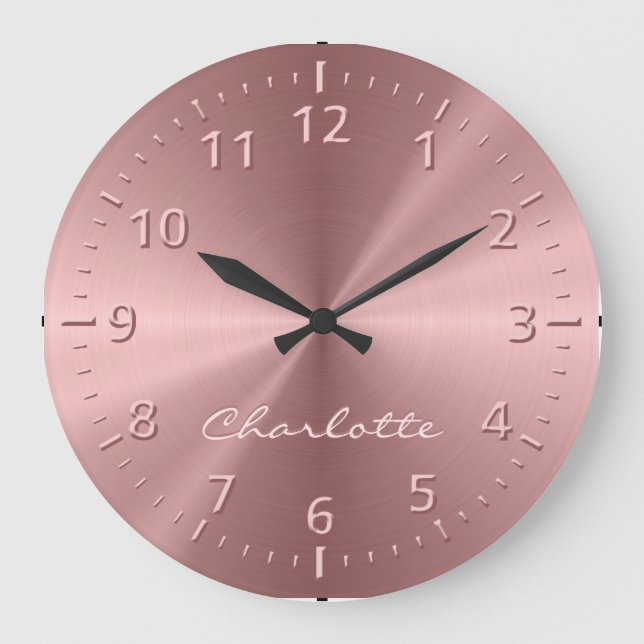 Personalized Rose Gold Metallic Radial Texture Large Clock (Front)