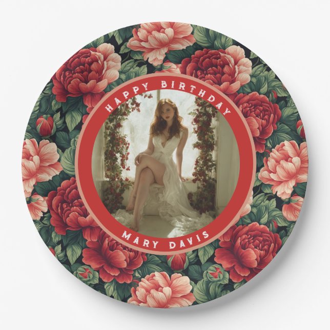 Personalized Rose Themed Surprise Birthday Paper Plate (Front)