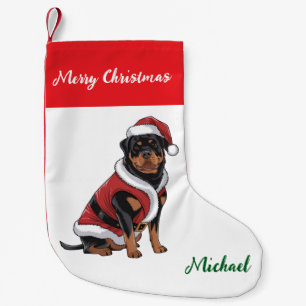 Personalized Rottweiler Dog in Santa Hat  Small Christmas Stocking