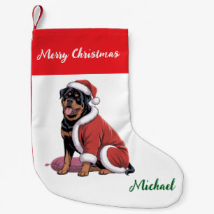 Personalized Rottweiler Dog in Santa Hat  Small Christmas Stocking