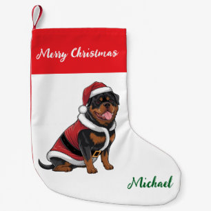 Personalized Rottweiler Dog in Santa Hat  Small Christmas Stocking