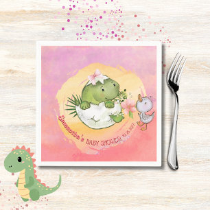 Personalized Round Dino & Duckling Baby Shower  Napkin