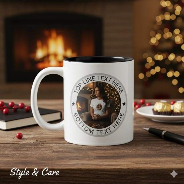 Personalized Round Photo Text Mark Gift Two-Tone Coffee Mug (Personalized Round Photo Text Mark Gift Two-Tone Coffee Mug)