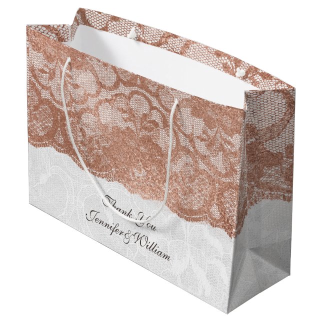 Personalized Royal Wedding Blush Pink Gold Lace Large Gift Bag (Back Angled)