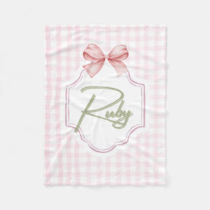 Personalized Ruby Baby Girl Nursery Bow&Gingham Fleece Blanket