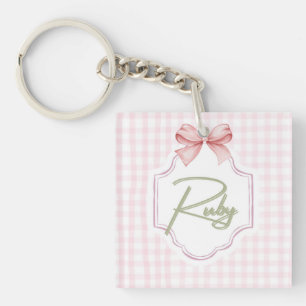 Personalized Ruby Baby Girl Nursery Bow&Gingham Key Ring