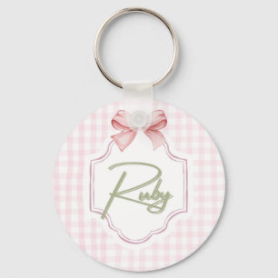 Personalized Ruby Baby Girl Nursery Bow&Gingham Key Ring