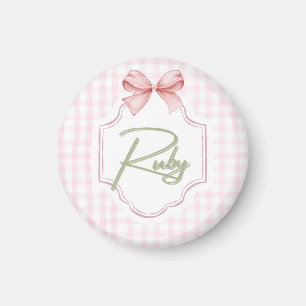 Personalized Ruby Baby Girl Nursery Bow&Gingham Magnet