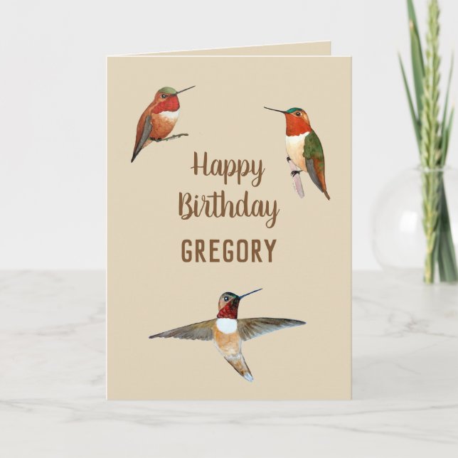 Personalized Rufous Hummingbirds Birthday Card (Front)