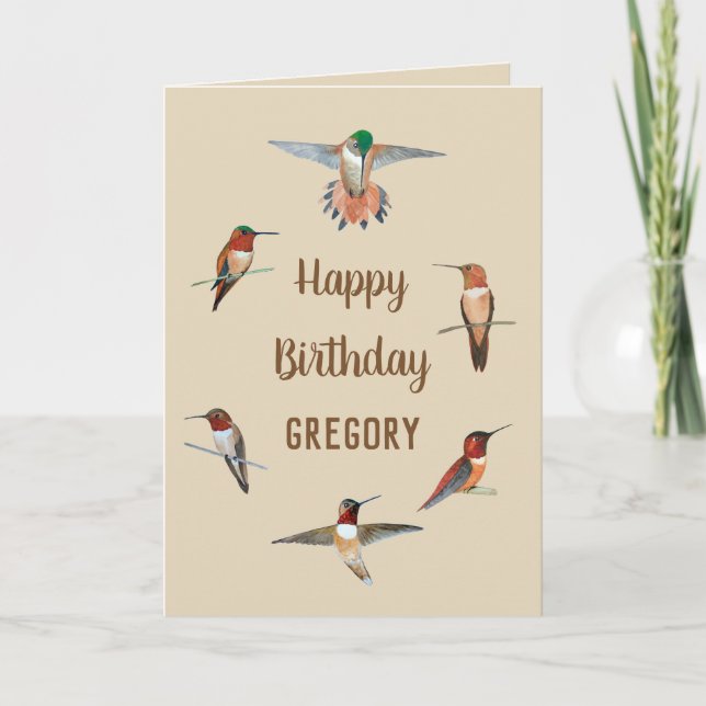 Personalized Rufous Hummingbirds Birthday Card (Front)