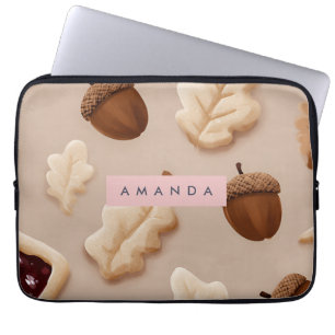 Personalized Rustic Acorn & Oak Leaf Pattern  Laptop Sleeve