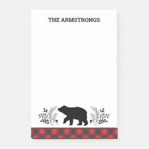 Personalized Rustic Bear Buffalo Plaid Post-it Notes