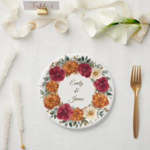 Personalized Rustic Fall Floral Wedding Paper Plate