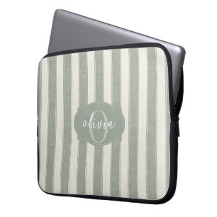 Personalized Rustic Sage Green Srtiped Laptop Sleeve