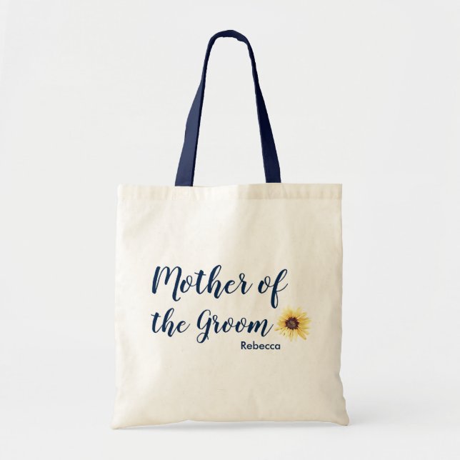 Personalized Rustic Sunflower Mother of the Groom Tote Bag (Front)