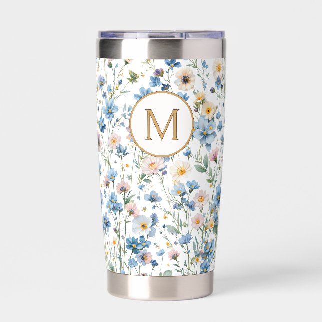 Personalized Rustic Wildflower Floral Monogram Insulated Tumbler (Front)