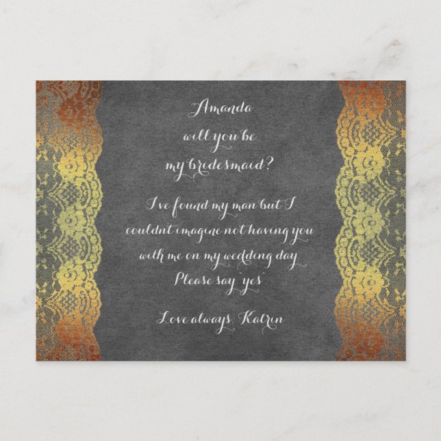 Personalized Rustic Will You Be My Bridesmaid Post Invitation Postcard (Front)