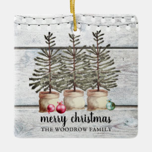 Personalized Rustic Wood Christmas Trees Holiday   Ceramic Ornament