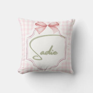 Personalized Sadie Baby Girl Nursery Bow&Gingham Cushion