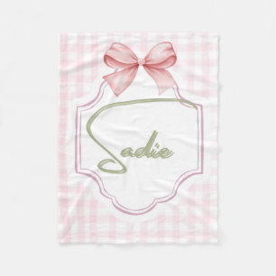Personalized Sadie Baby Girl Nursery Bow&Gingham Fleece Blanket