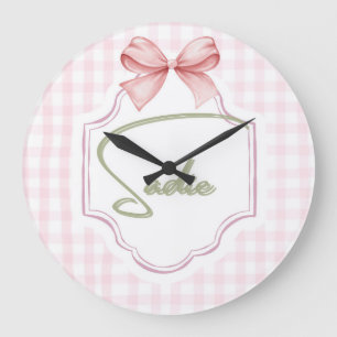 Personalized Sadie Baby Girl Nursery Bow&Gingham Large Clock