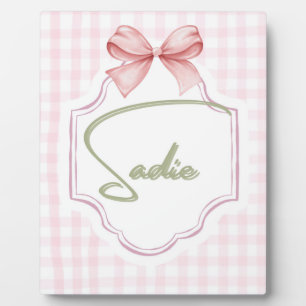 Personalized Sadie Baby Girl Nursery Bow&Gingham Plaque