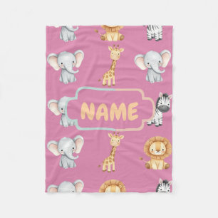 Personalized Safari Animal Cute Pastel Nursery Fleece Blanket