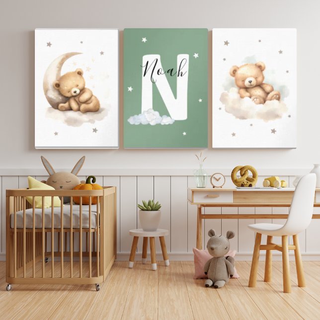Personalized Sage Green Bear Nursery Decor (Creator Uploaded)