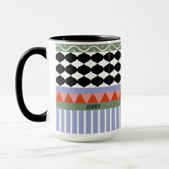 Personalized sage green geometric pattern mug (Left)