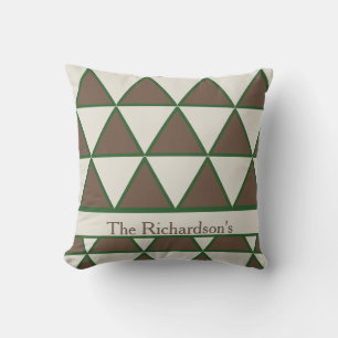 Personalized Sage Green Taupe Triangle Modern Chic Cushion