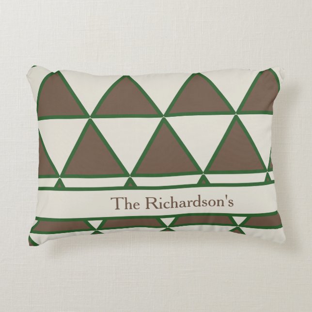 Personalized Sage Green Taupe Triangle Modern Chic Decorative Cushion (Front)