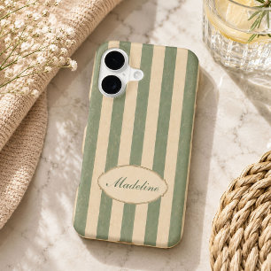 Personalized Sage Green Vintage Stripe Custom Name