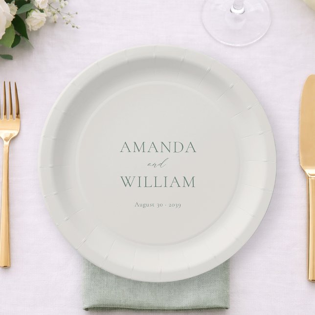 Personalized Sage Green Wedding Paper Plates (Creator Uploaded)