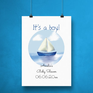 Personalized Sailboat Boys Baby Shower Photo Print