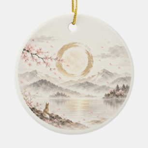 Personalized Sakura Moon Japanese-Inspired Ornamen Ceramic Tree Decoration